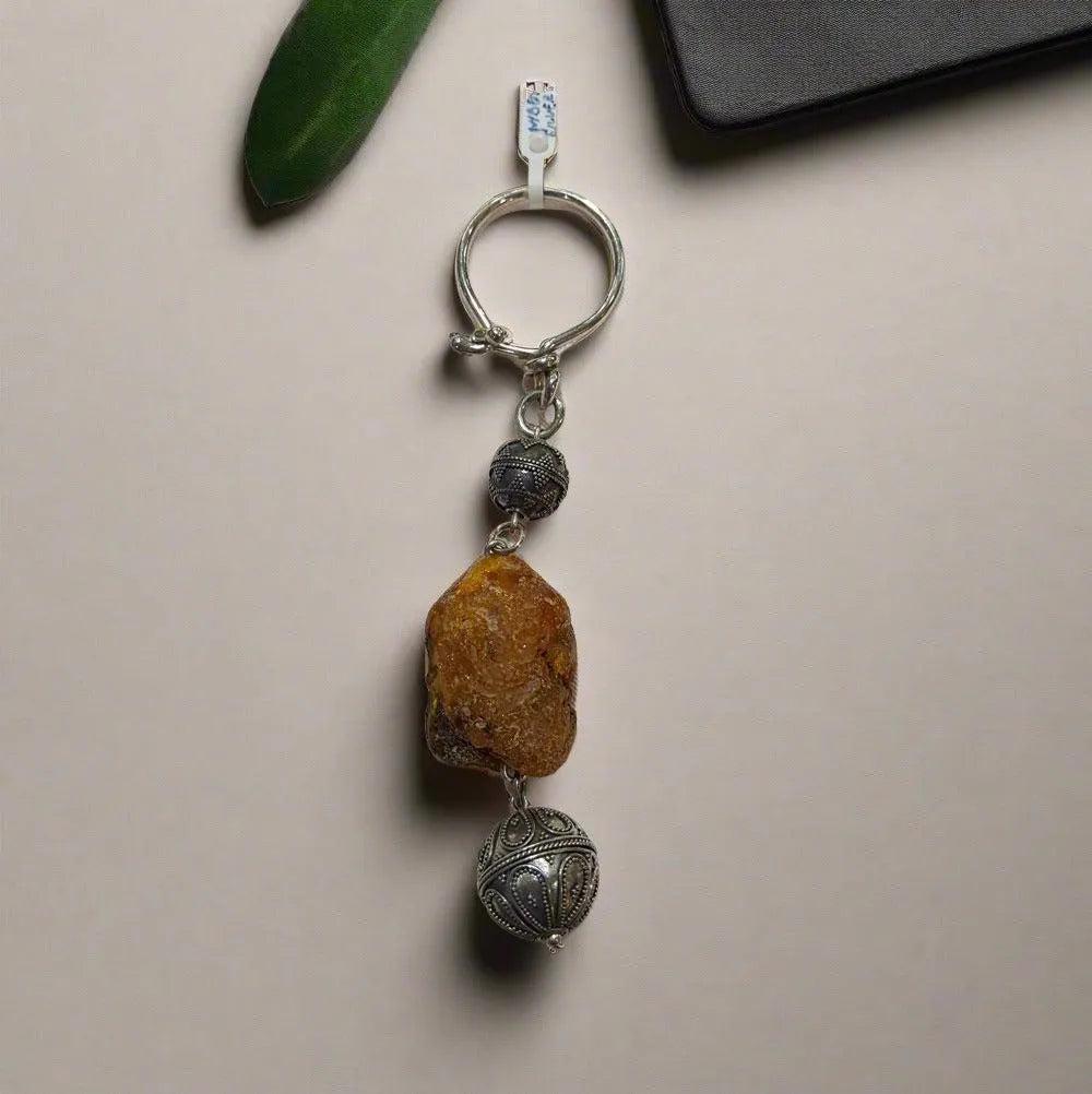 Raw Baltic Amber Sterling Silver Keyring, Greek Jewelry, Vintage Style (DV KEY-01)