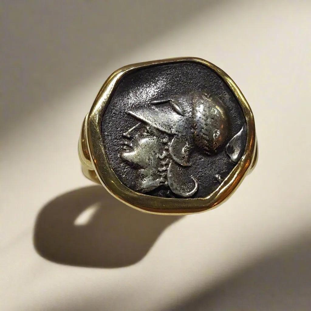 Ring in 18k Gold with Goddess Athena Coin (B-93)