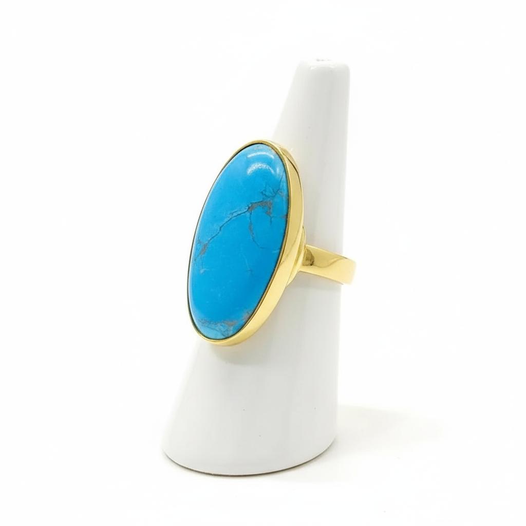 Ring in 18k Gold with an oval Arizona turquoise, Fine Ring, Handmade Ring, Greek Jewelry