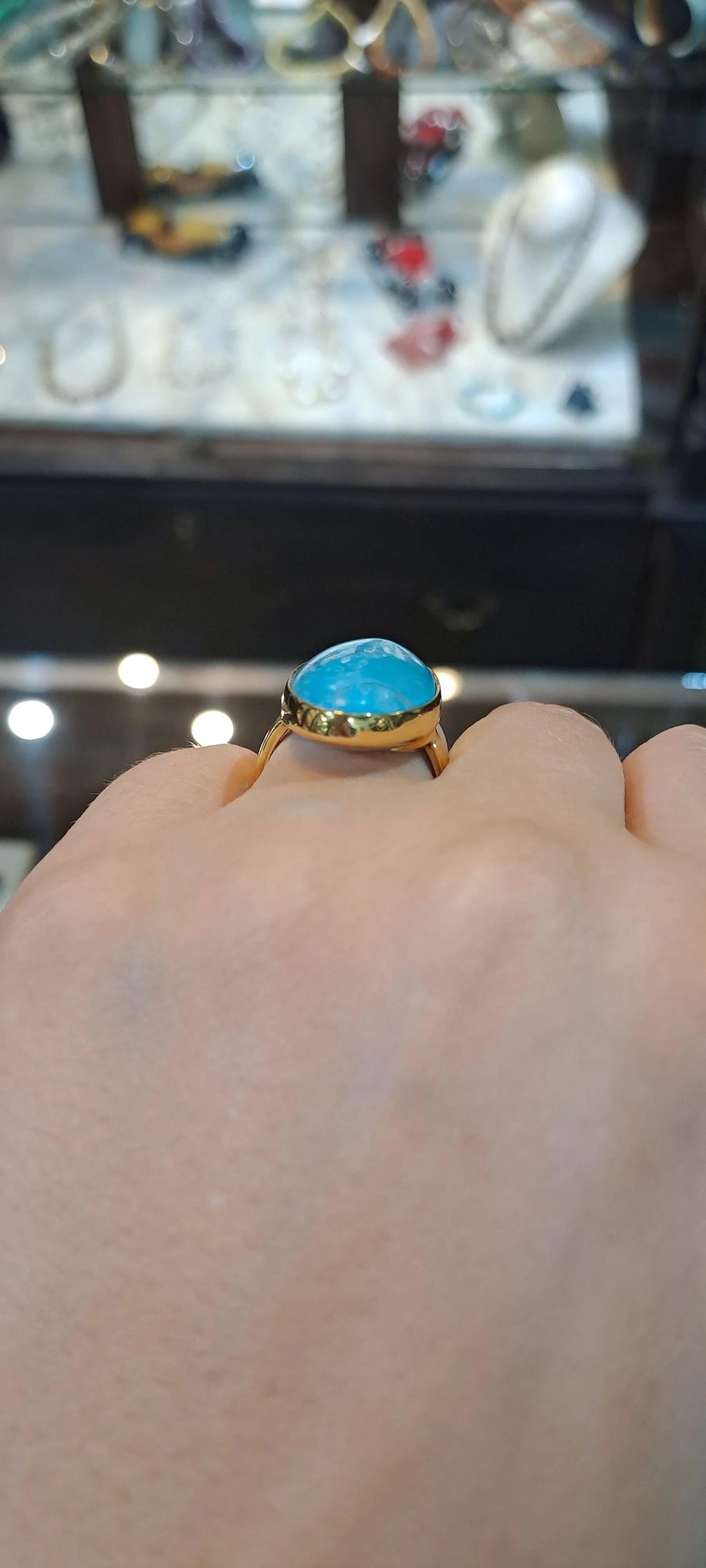 Ring in 18k Gold with an oval Arizona turquoise, Fine Ring, Handmade Ring, Greek Jewelry