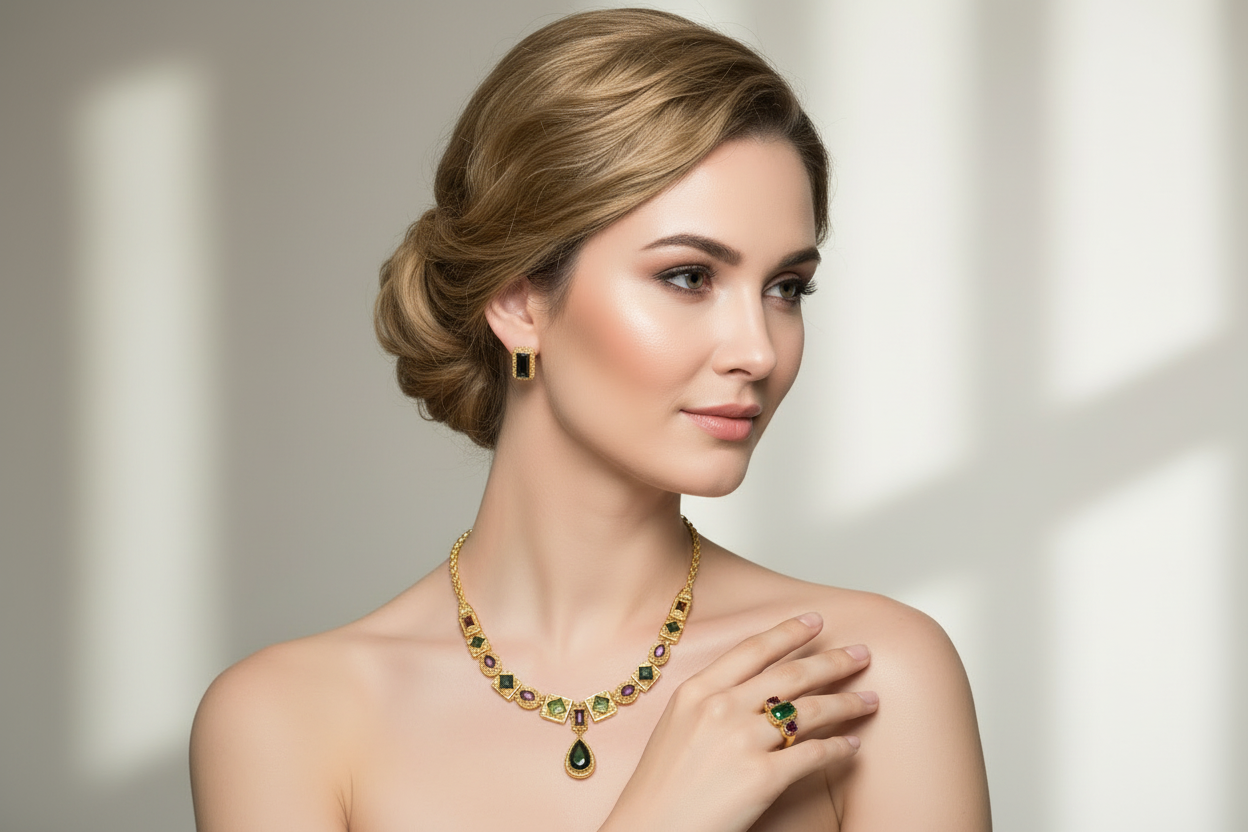 Ring in 18k Gold with green and red tourmalines (B-41)