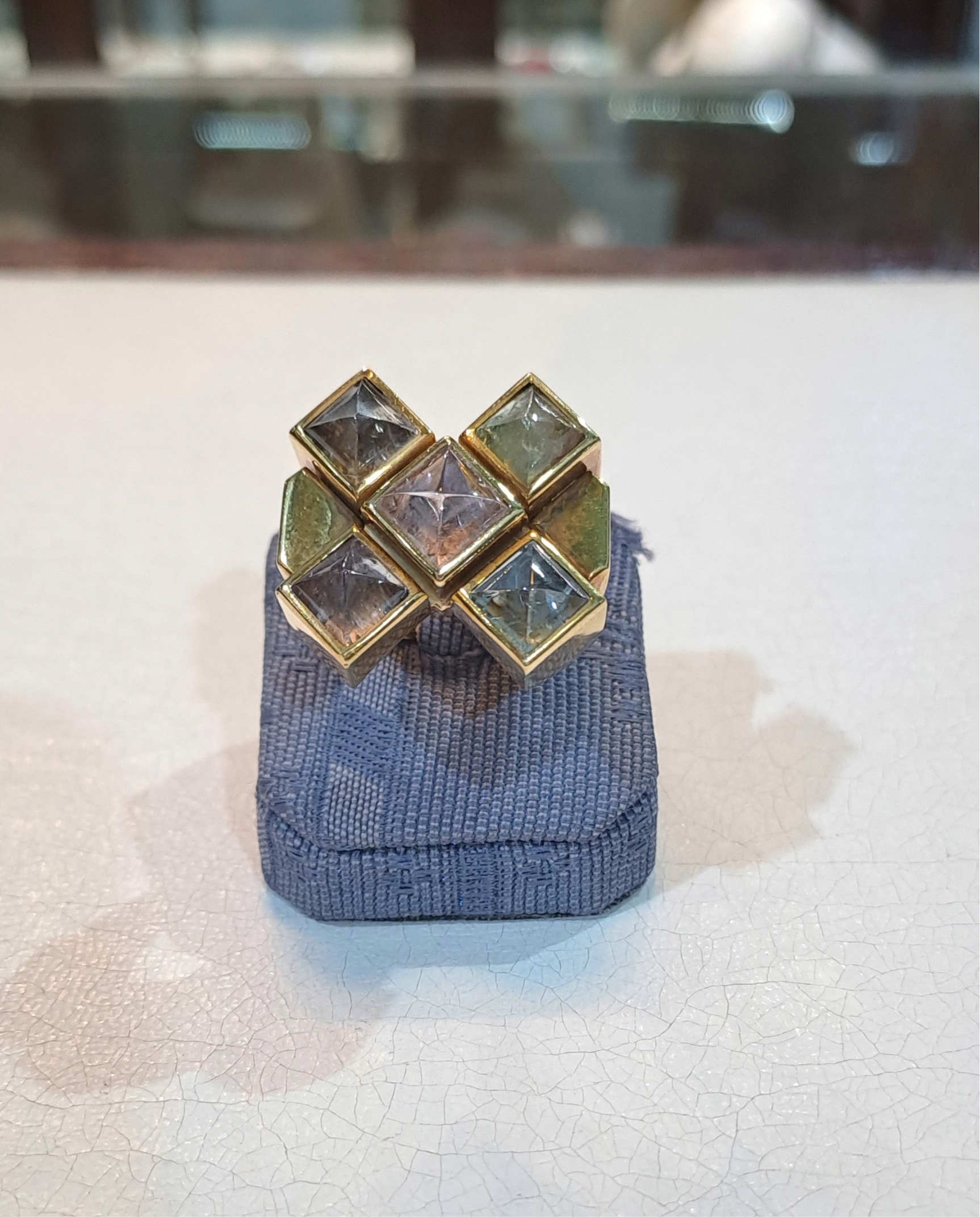 Ring in 18k gold and tourmalines multi color (B-112) - Dinos-Virginia