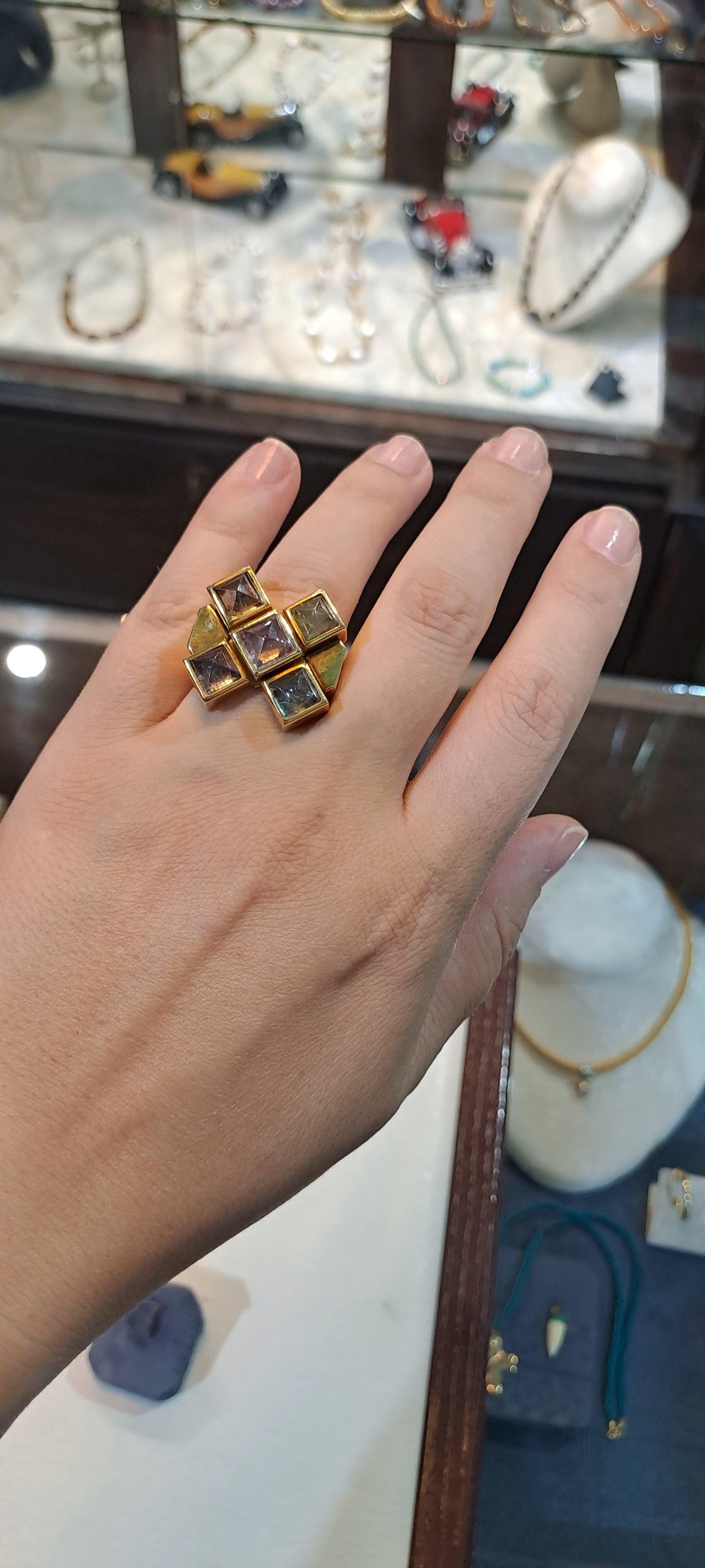 Ring in 18k gold and tourmalines multi color (B-112)