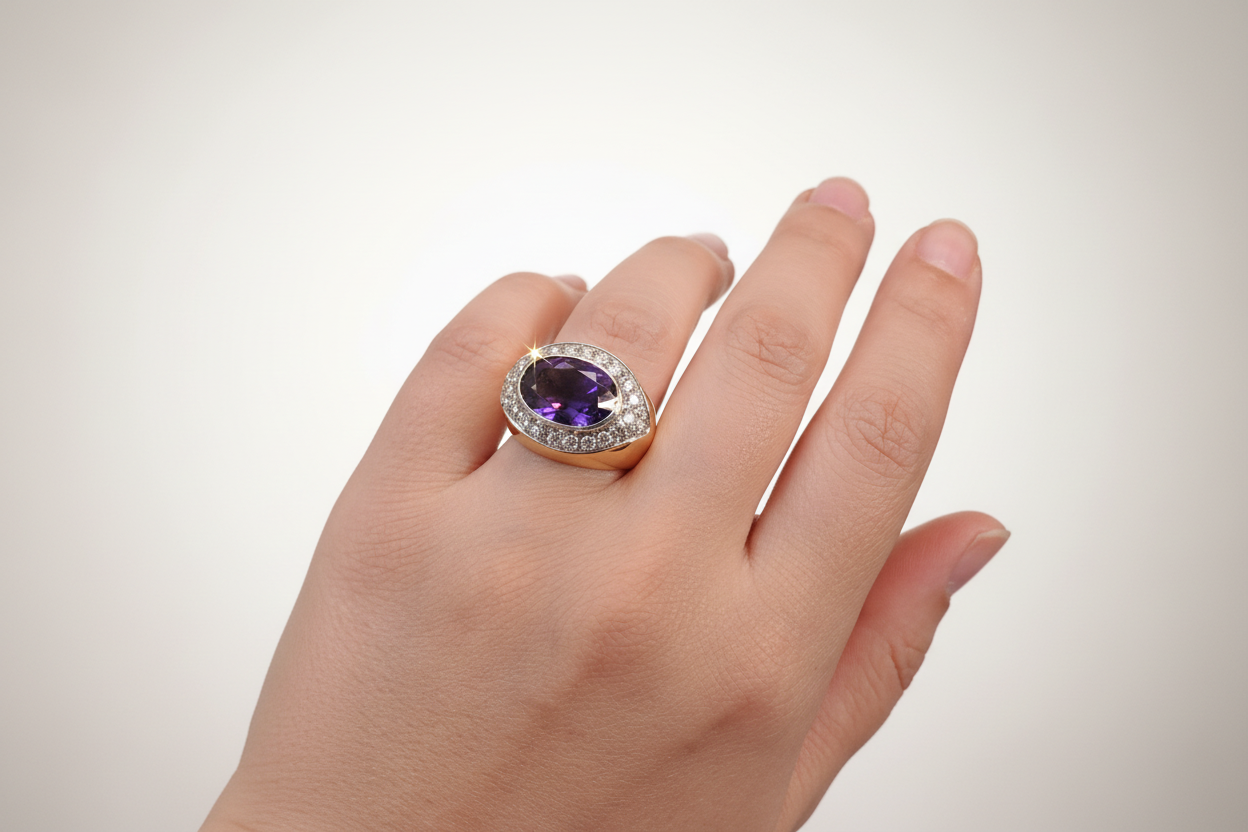 Ring in 18k gold with Amethyst stone and brilliants (B-105)