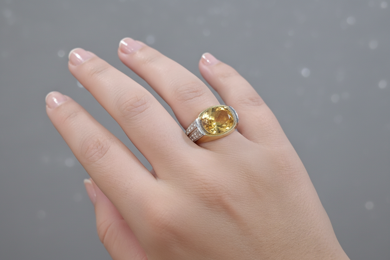 Ring in 18k gold with a citrine and brilliants (B-118)