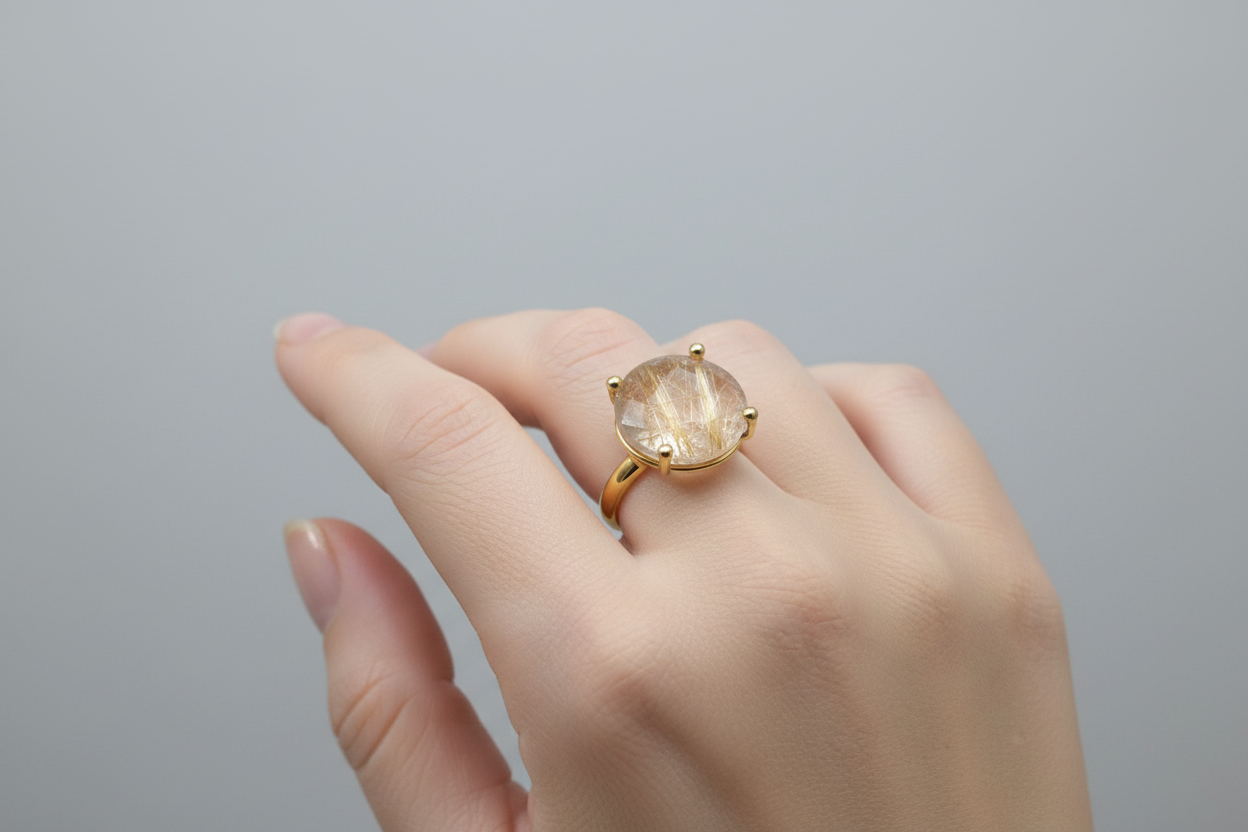 Ring in 18k gold with a rutile quartz (B-120)