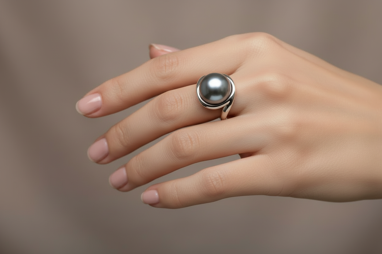Ring in 18k gold with a silver pearl