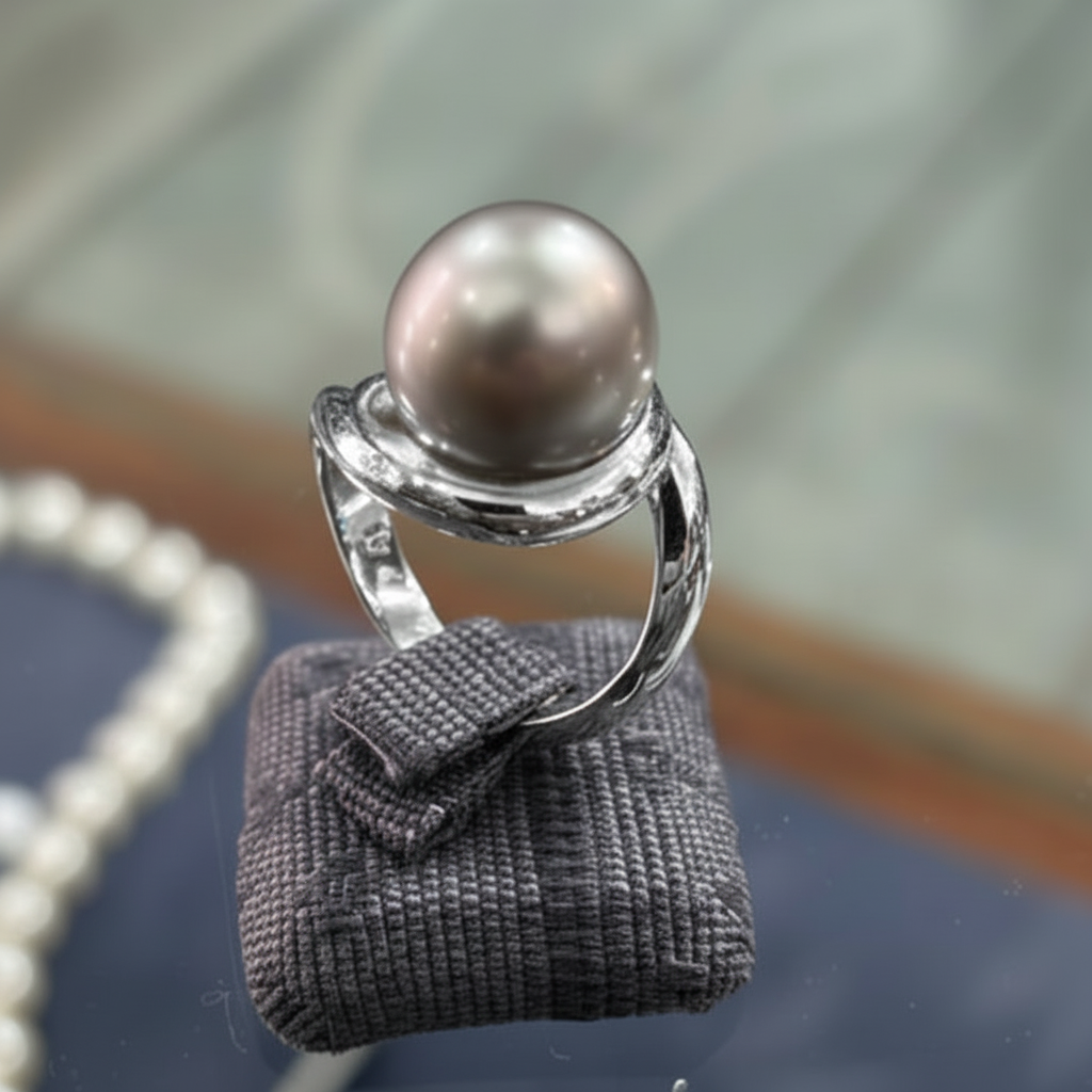 Ring in 18k gold with a silver pearl