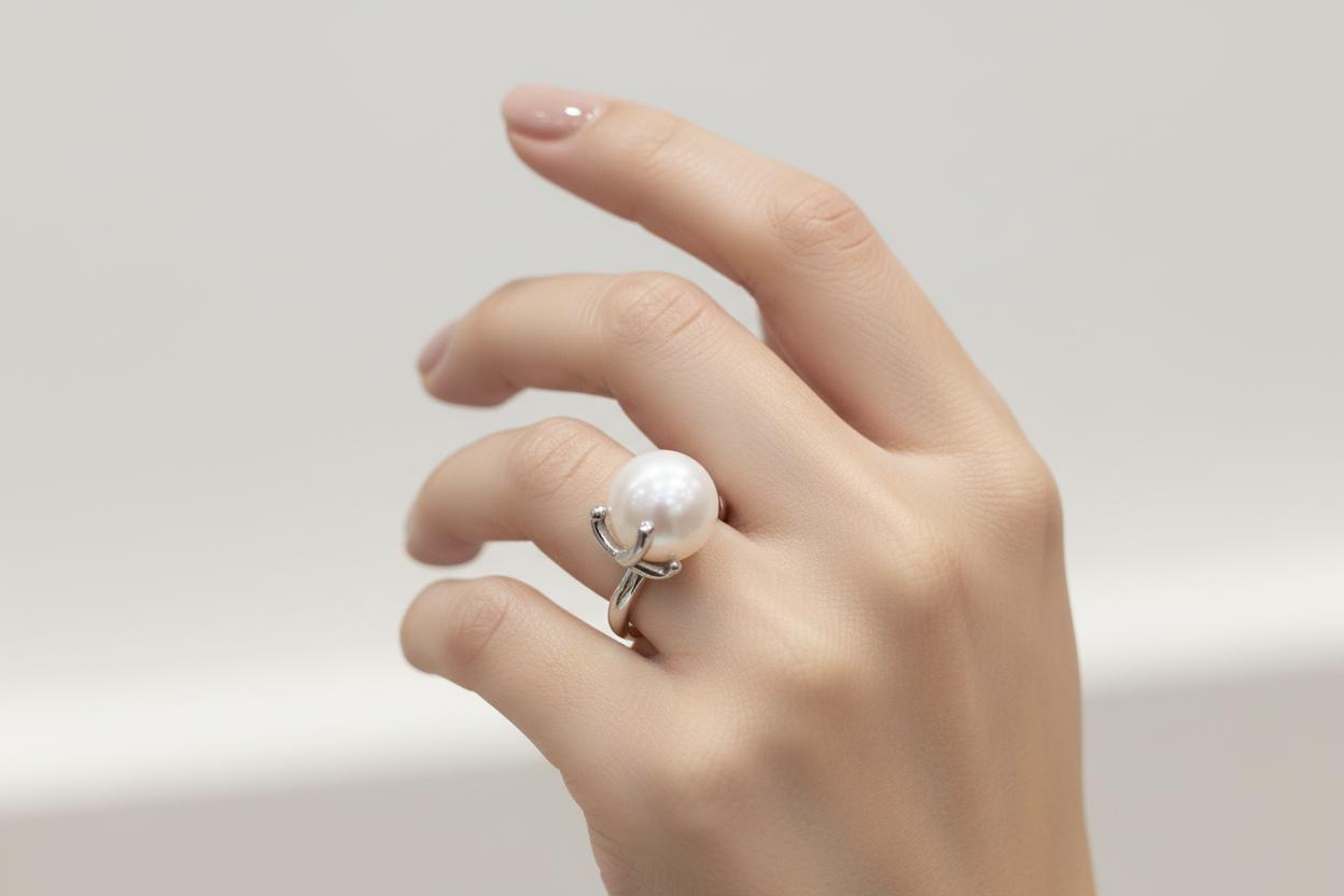 Ring in 18k gold with a white pearl (B-146)
