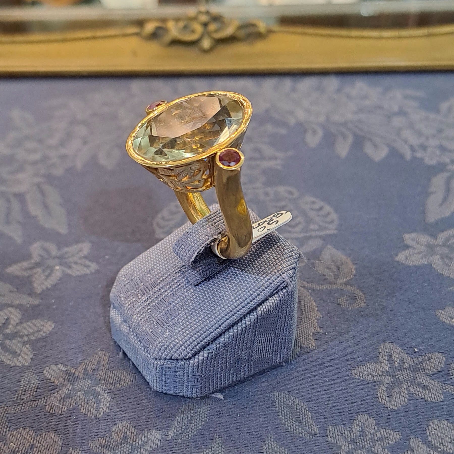 Ring in 18k with Lemon Topaz and Rubies, perforated gold, one of a kind ring (B-128) - Dinos-Virginia