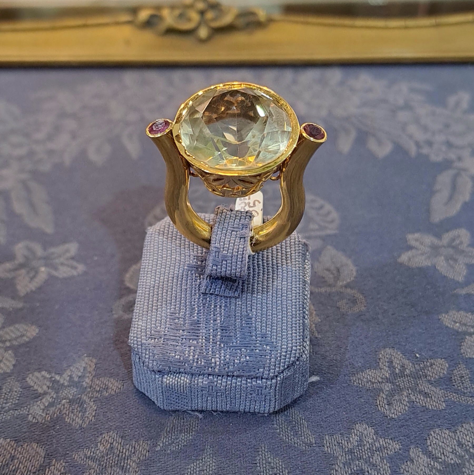 Ring in 18k with Lemon Topaz and Rubies, perforated gold, one of a kind ring (B-128) - Dinos-Virginia