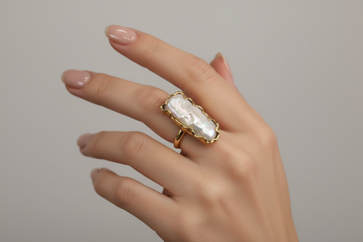 Ring in 18k with a Baroque pearl