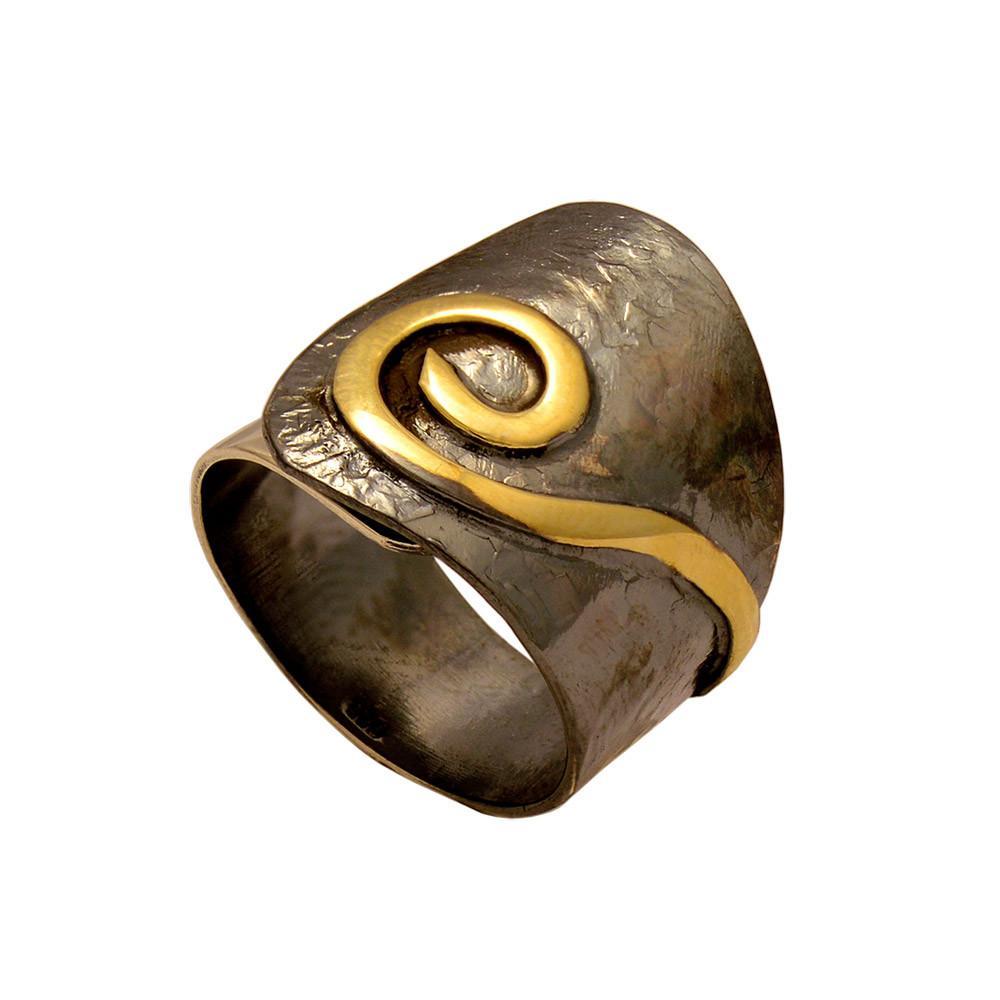 Ring in Sterling Silver with Decorative Black Patina (Oxidation) (DM-36) - ELEFTHERIOU EL