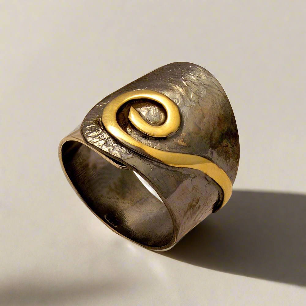 Ring in Sterling Silver with Decorative Black Patina (Oxidation) (DM-36) - ELEFTHERIOU EL