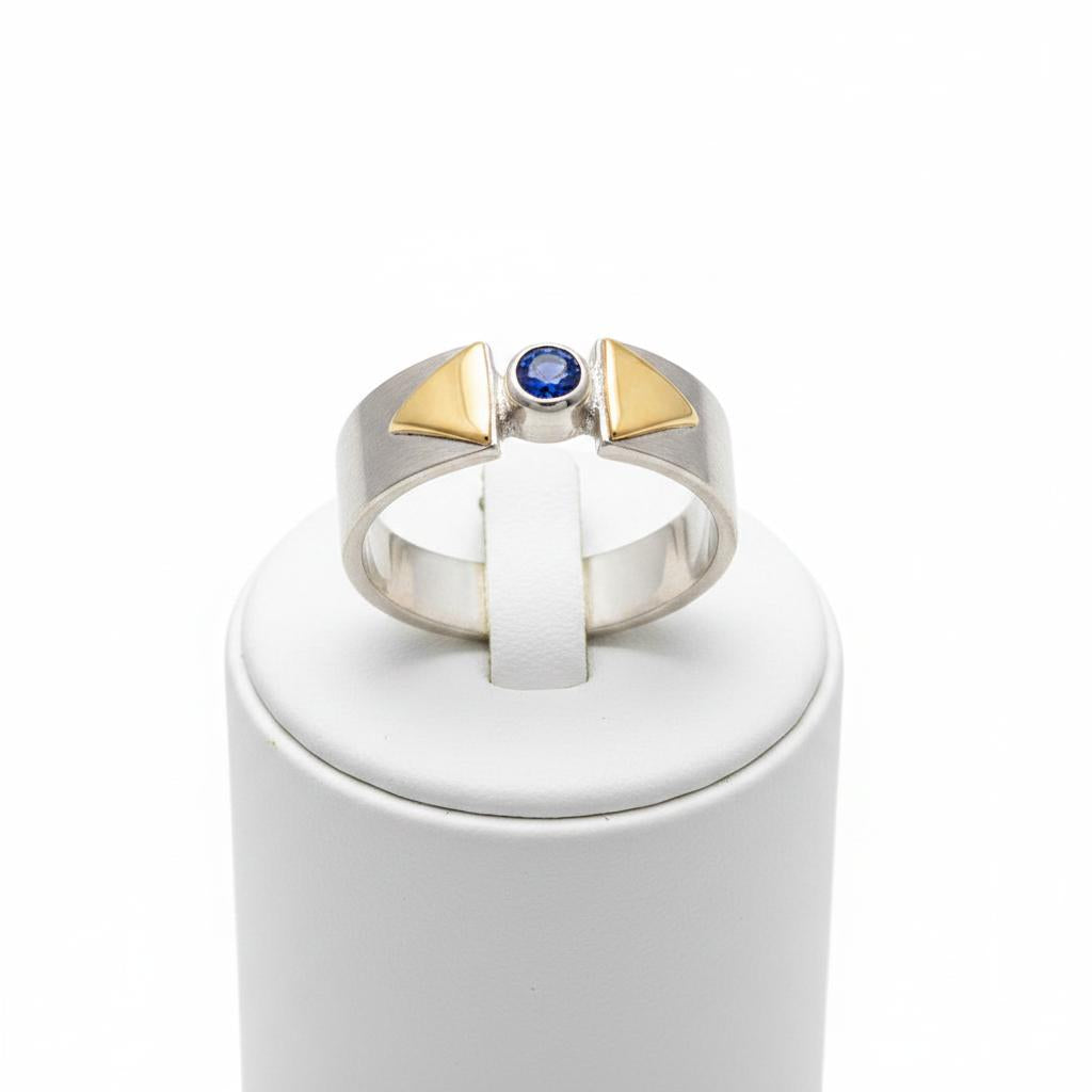 Ring in Sterling Silver with a Blue Zircon and Gold 14k (DX-33)
