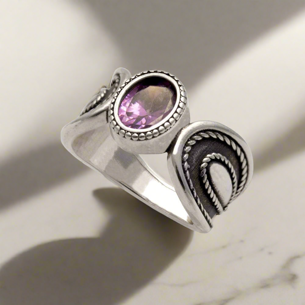 Ring in Sterling Silver with a Purple Zircon (DT-05) - ELEFTHERIOU EL