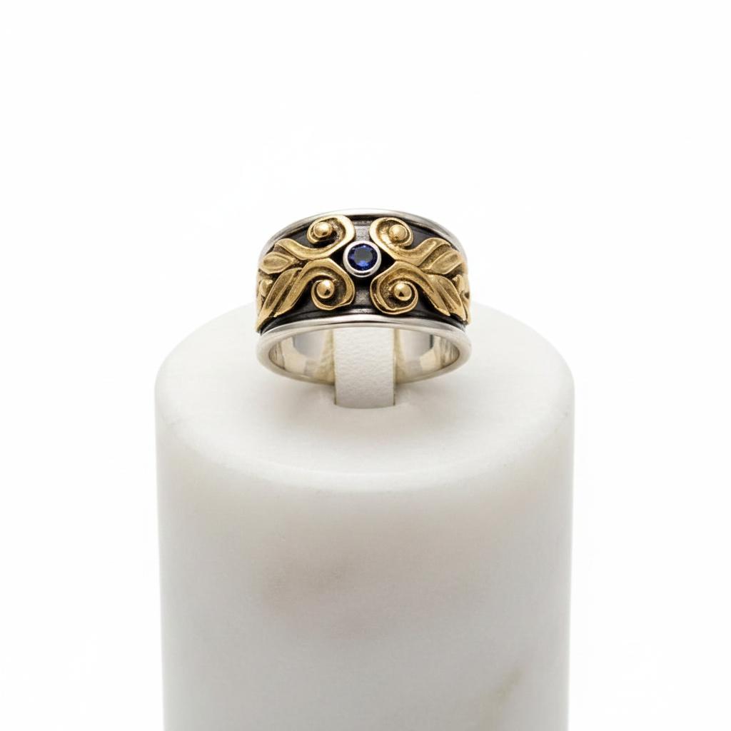 Ring in Sterling Silver with zircon and Gold 14k (DX-25)