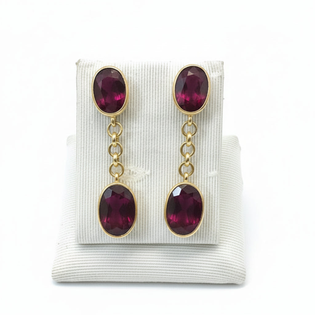 Ruby oval cabochon stones and 18k gold earrings, one of a kind, Fine earrings, Handmade earrings, Greek Jewelry