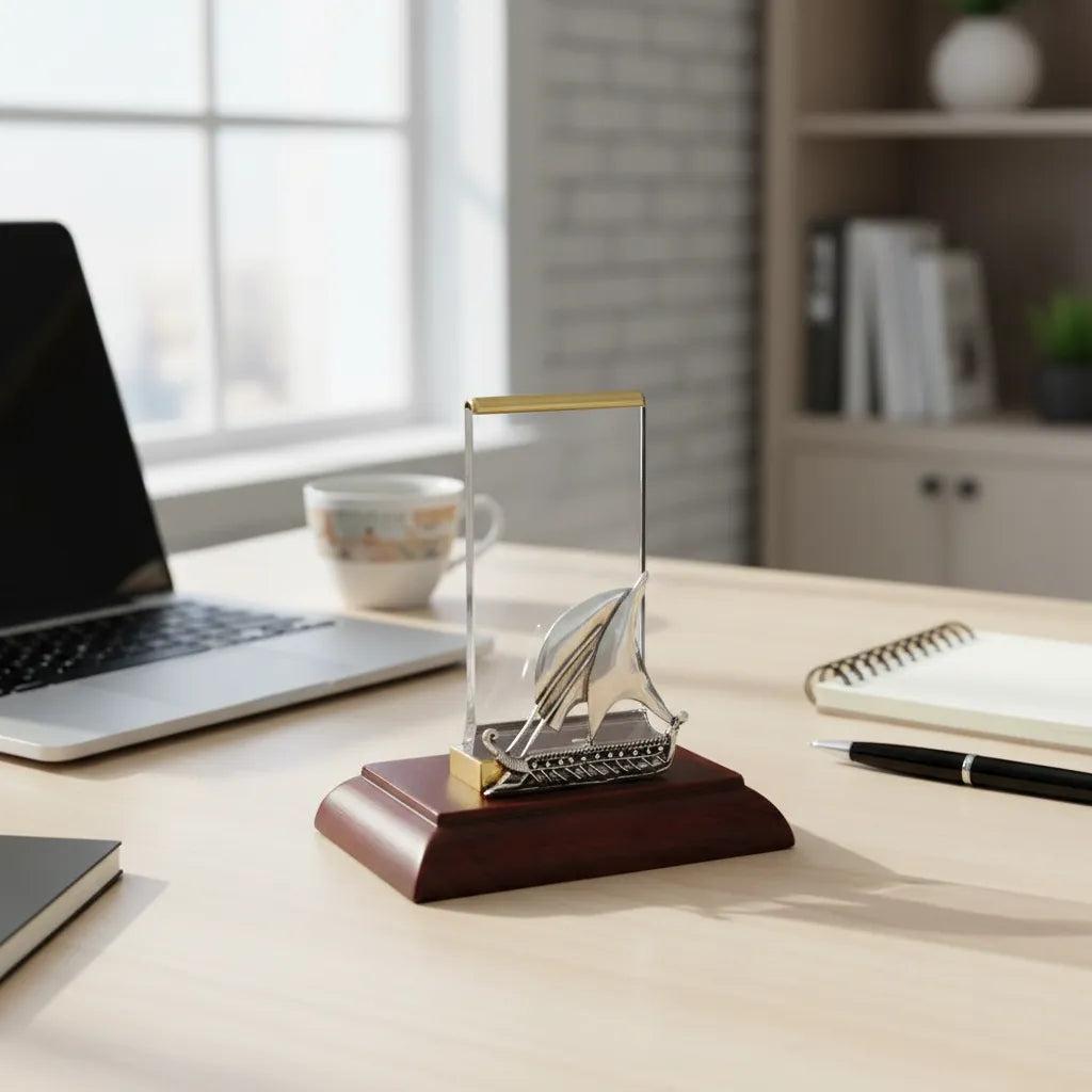 Sailboat Desk business card holder display in sterling silver (A-25-10)