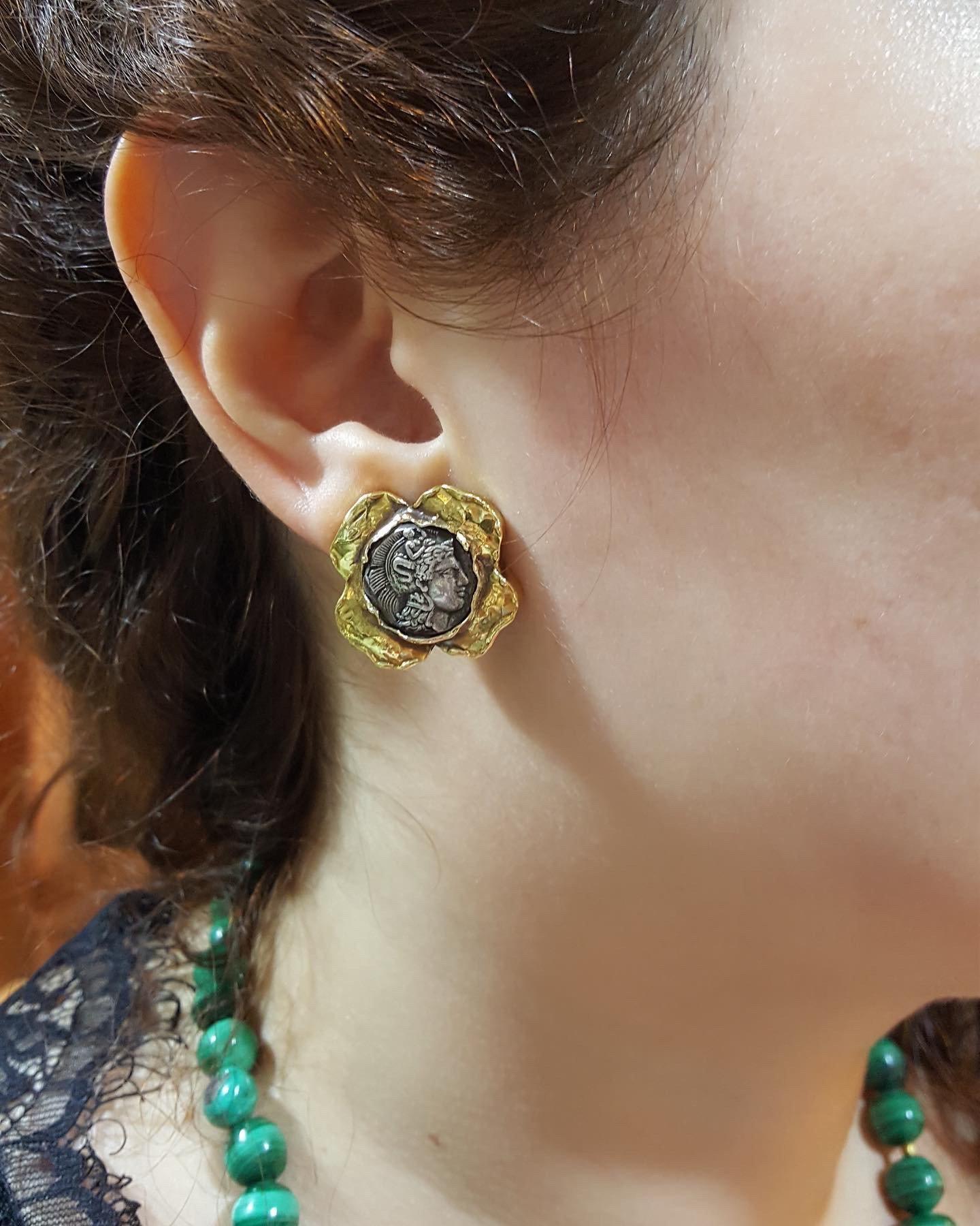 Silver Coin Earrings, Thourions Coin, Ancient Greek coin, Handmade Earring, Gold 18k earring, Ancient Greek Coin earring, Greek Jewelry - Dinos-Virginia