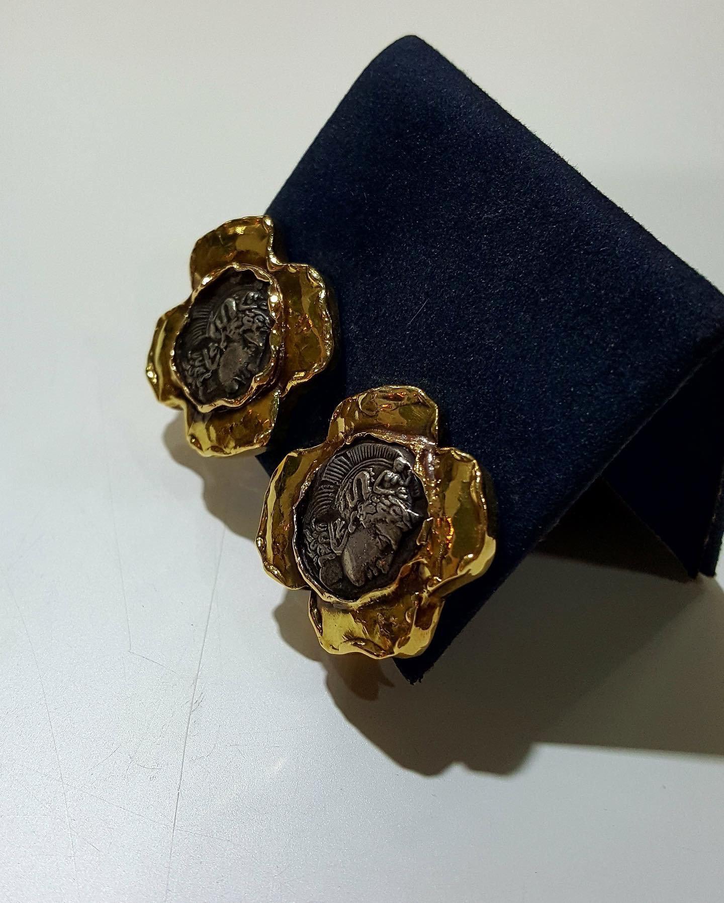 Silver Coin Earrings, Thourions Coin, Ancient Greek coin, Handmade Earring, Gold 18k earring, Ancient Greek Coin earring, Greek Jewelry - Dinos-Virginia