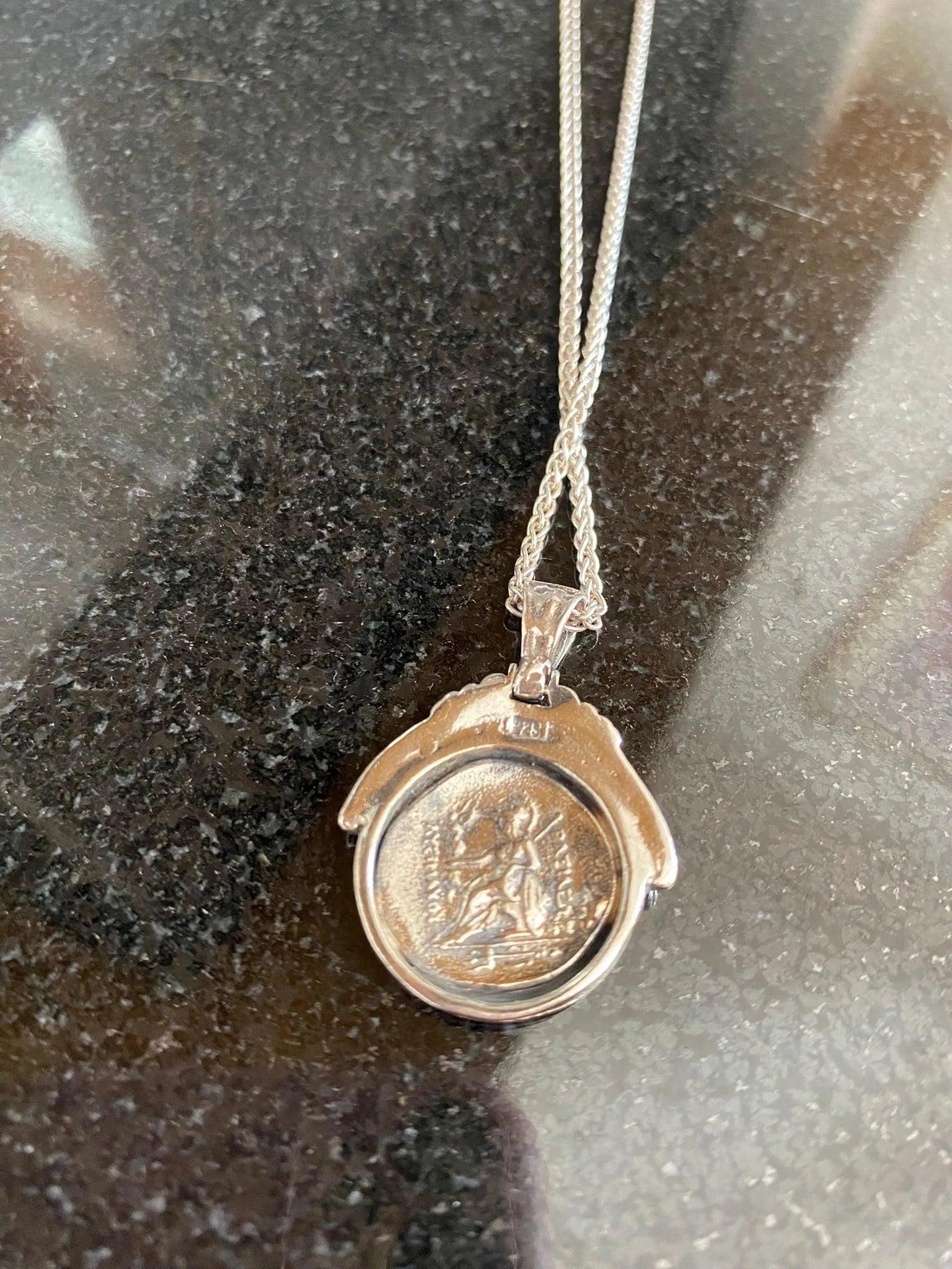 Sterling Silver Alexander Coin Pendant, Greek Drachma Jewelry (PE-99)