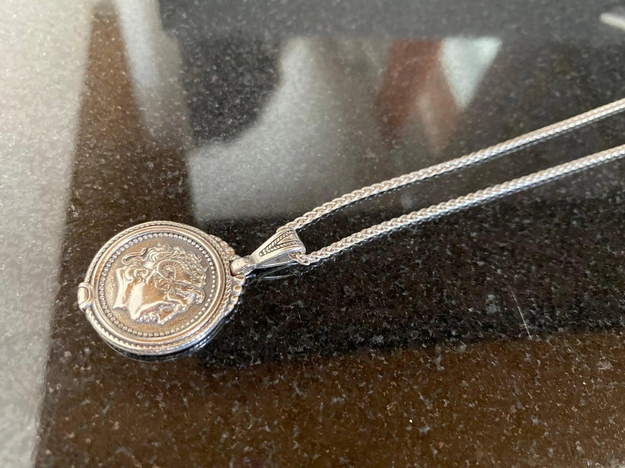 Sterling Silver Alexander the Coin Pendant, Greek Drachma Inspired Jewelry (PE-100)