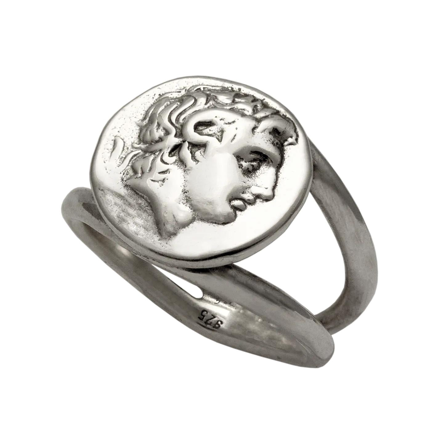 Sterling Silver Alexander the Coin Ring: Greek Jewelry, Handcrafted Macedonian Style (DT-105)