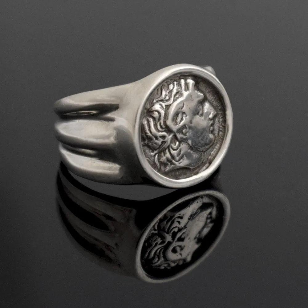Sterling Silver Alexander the Great Coin Ring – Greek Inspired Handmade Jewelry (DT-103)