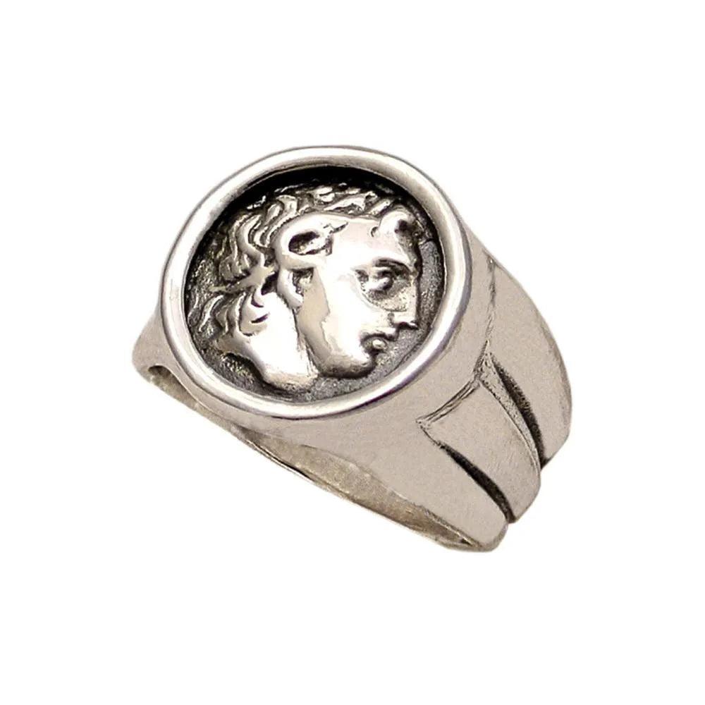 Sterling Silver Alexander the Great Portrait Coin Ring – Greek Inspired Jewelry (DT-103)