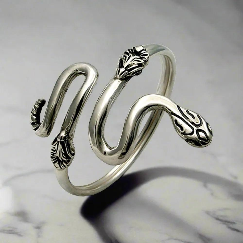 Sterling Silver Coiled Snake Bangle, Minoan Greek Cuff Bracelet (B-53)