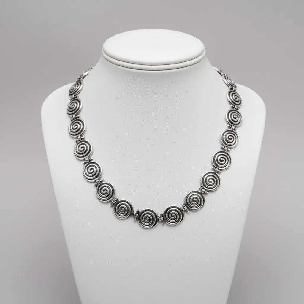 Sterling Silver Greek Spiral Necklace, Infinity Motif Jewelry (PE-04)