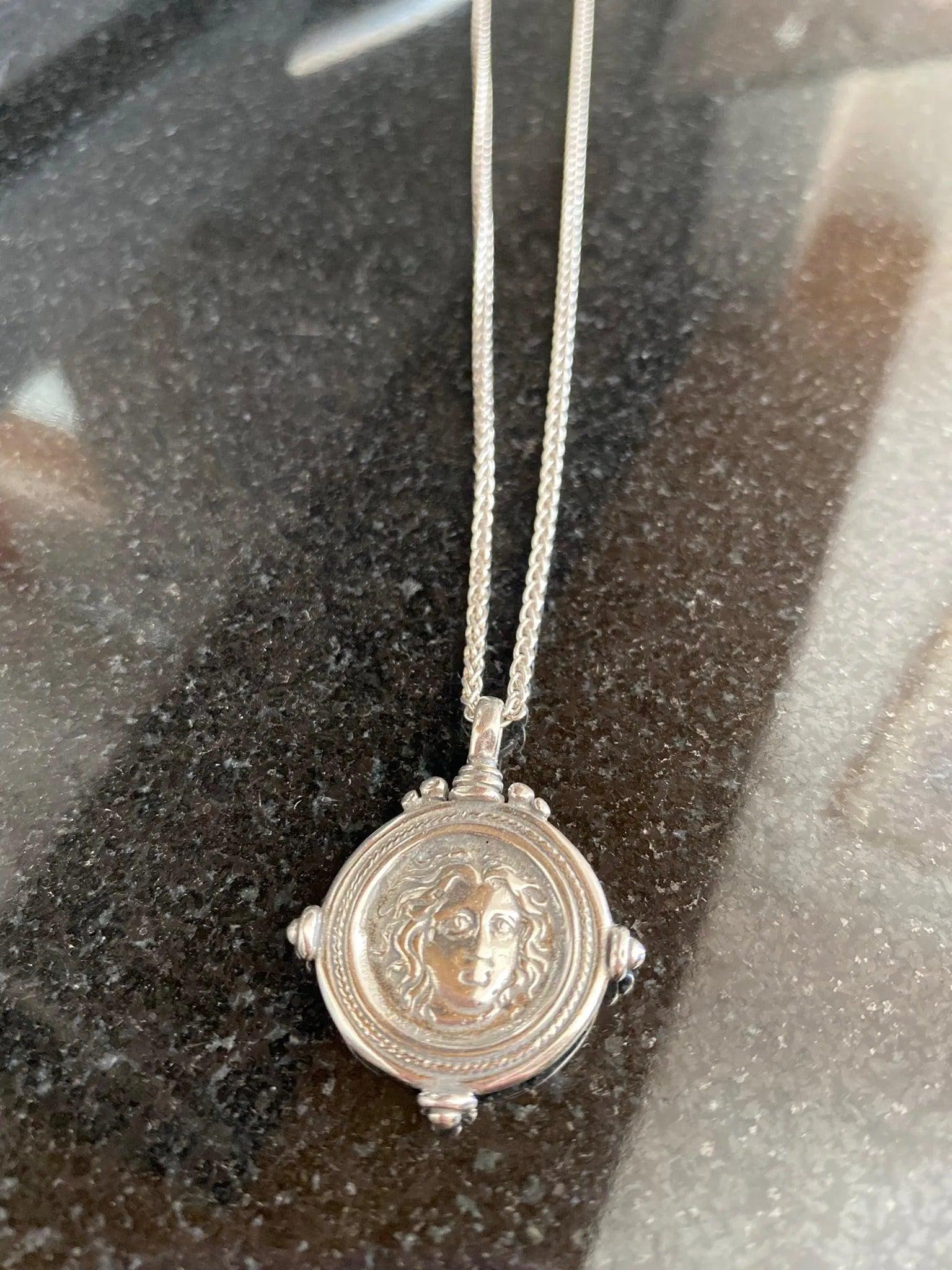 Sterling Silver Helios Sun God Coin Pendant, Ancient Greek Inspired Jewelry (PE-90)