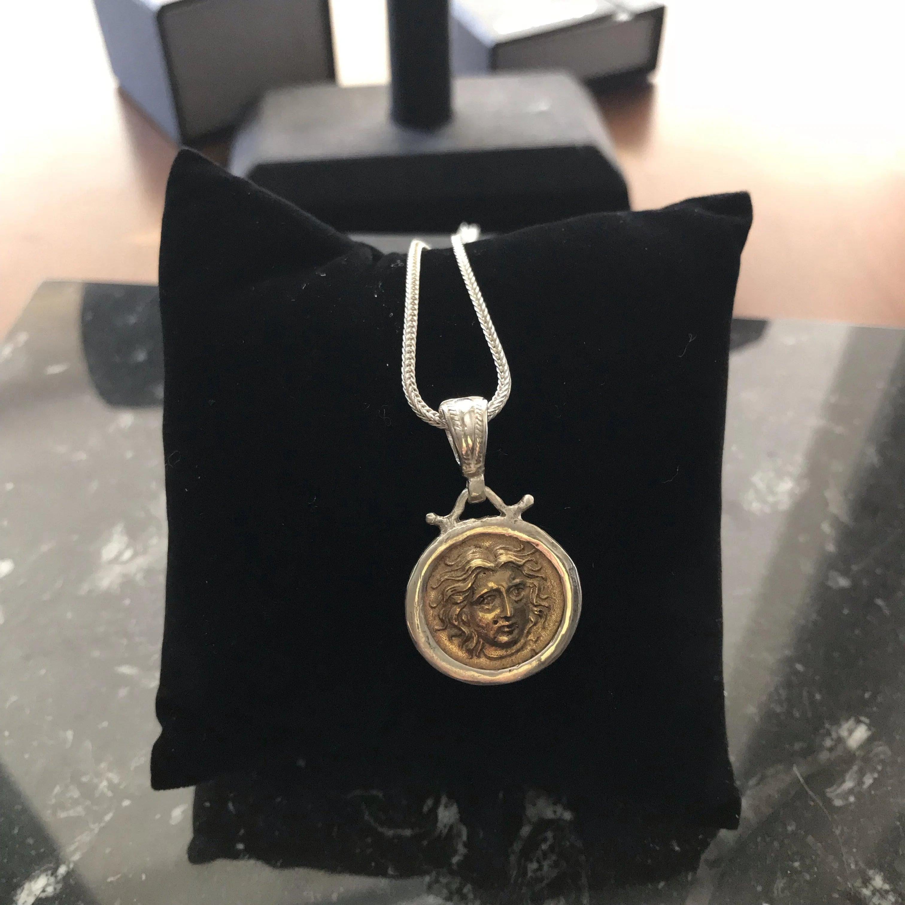 Sterling Silver Helios Sun God Coin Pendant, Ancient Greek Inspired Jewelry (PE-90)