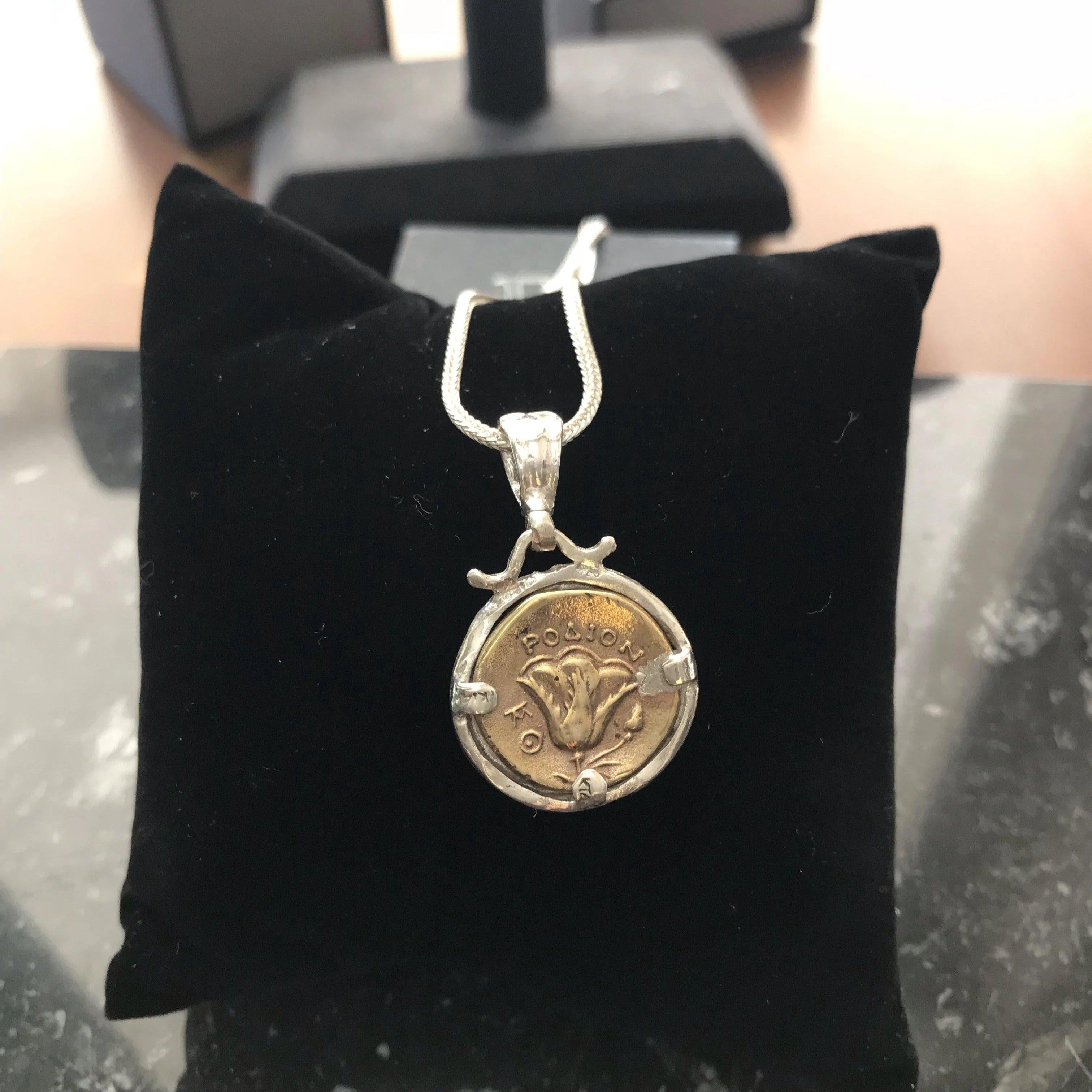 Sterling Silver Helios Sun God Coin Pendant, Ancient Greek Inspired Jewelry (PE-90)