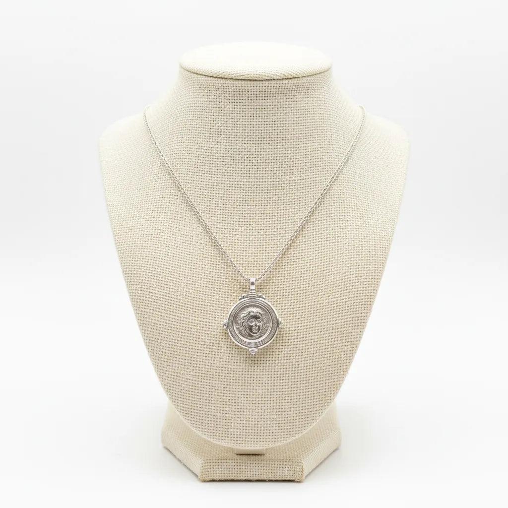 Sterling Silver Helios Sun God Coin Pendant, Ancient Greek Inspired Jewelry (PE-90)