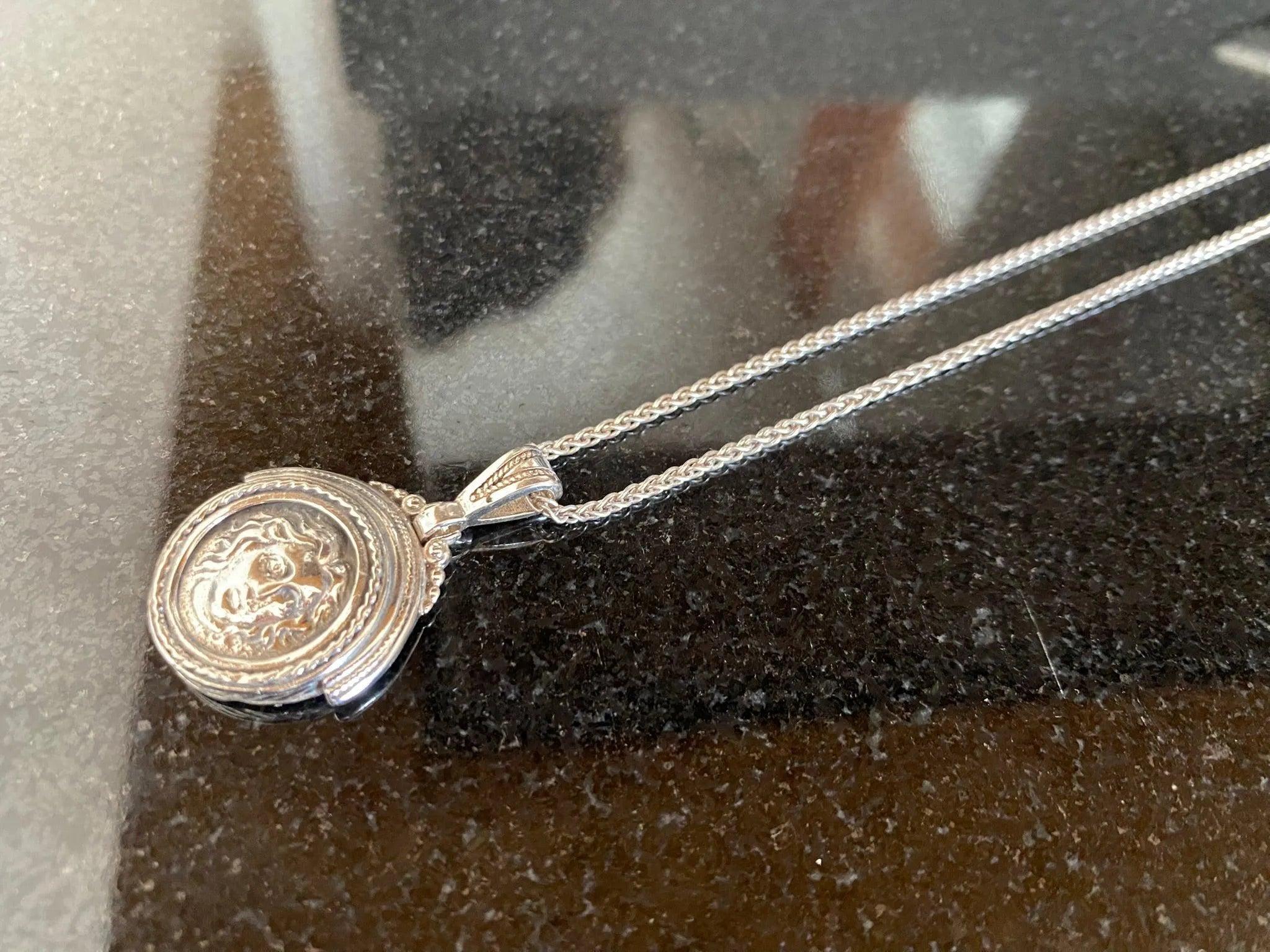 Sterling Silver Helios Sun God Coin Pendant, Ancient Greek Inspired Jewelry (PE-98)
