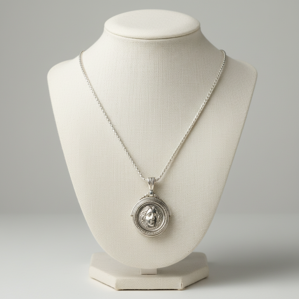 Sterling Silver Helios Sun God Coin Pendant, Ancient Greek Inspired Jewelry (PE-98)