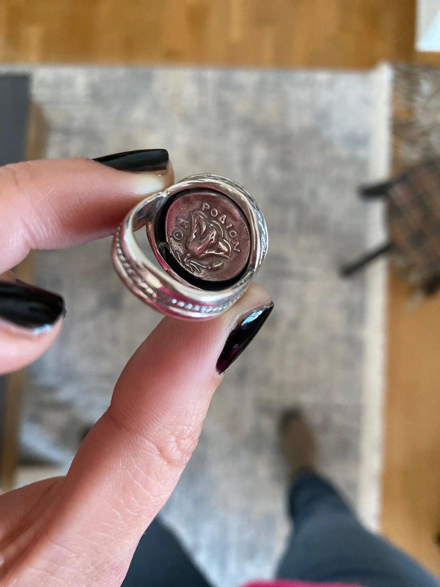 Sterling Silver Helios Sun God Coin Ring, Ancient Greek Inspired Jewelry (DT-104)