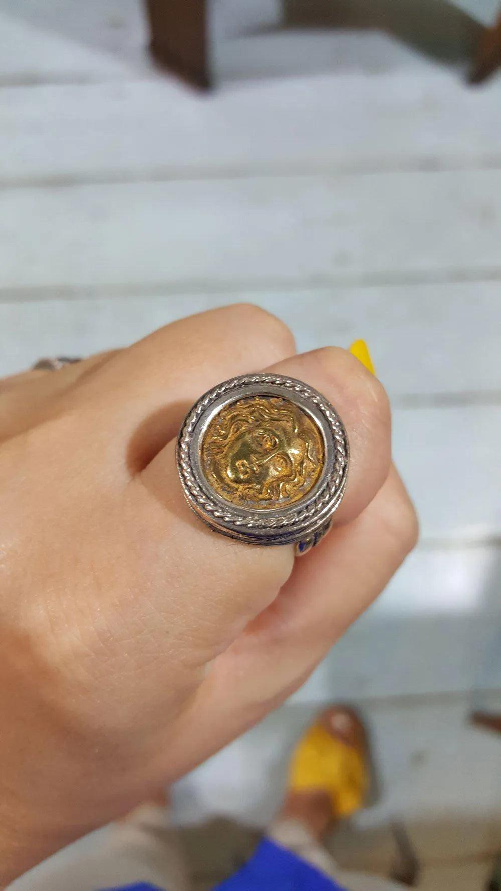 Sterling Silver Helios Sun God Coin Ring, Ancient Greek Inspired Jewelry (DT-104)
