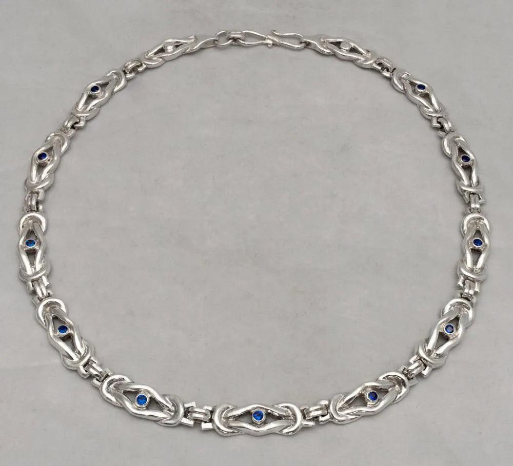 Sterling Silver Hercules Knot Necklace, Greek Handmade Zircon Jewelry (PE-27)