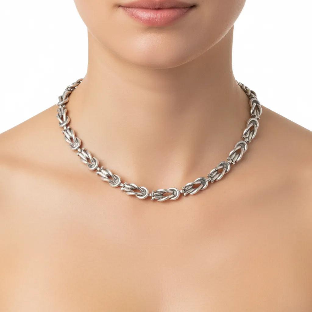 Sterling Silver Hercules Knot Necklace, Greek Handmade Zircon Jewelry (PE-28)