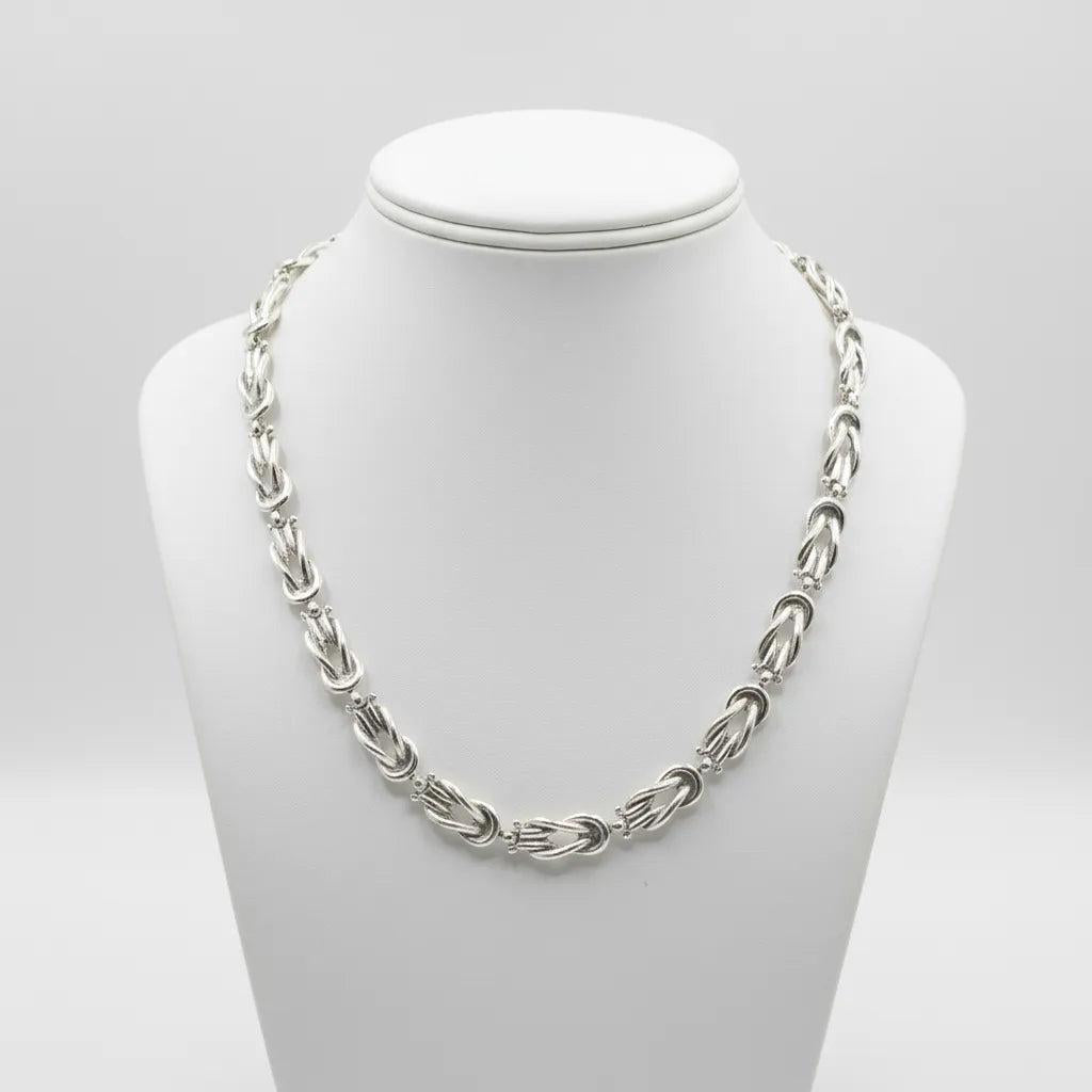 Sterling Silver Hercules Knot Necklace, Greek Handmade Zircon Jewelry (PE-28)