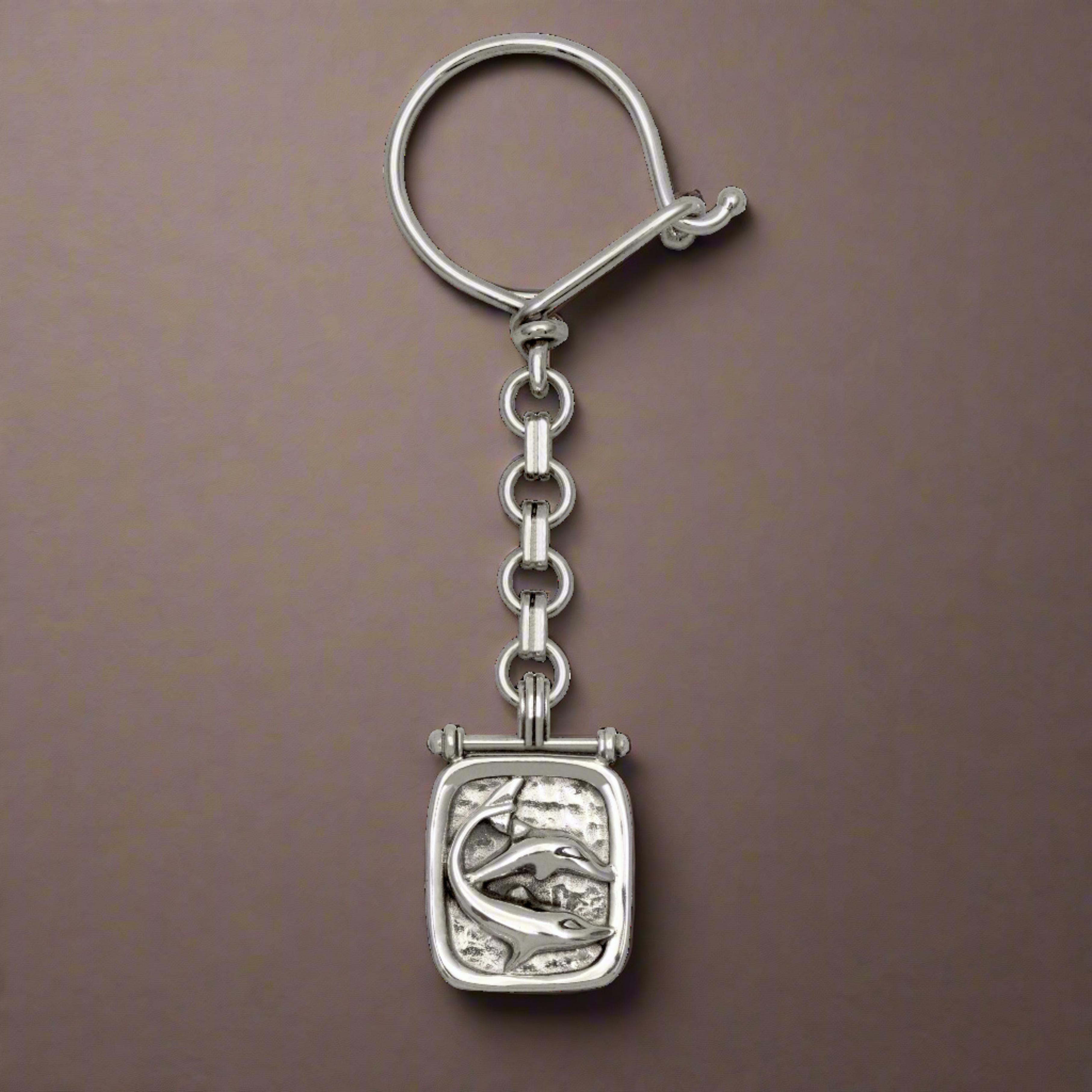 Sterling Silver Minoan Dolphins Keyring, Greek Handmade Keychain (MP-12)