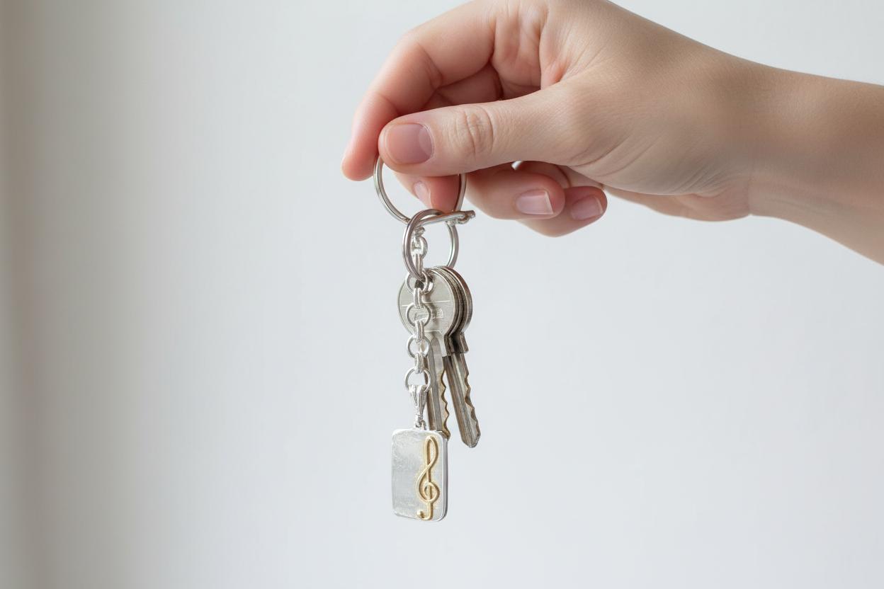 Sterling Silver Musical Note Keyring, Handmade Treble Clef Keychain (MP-33)