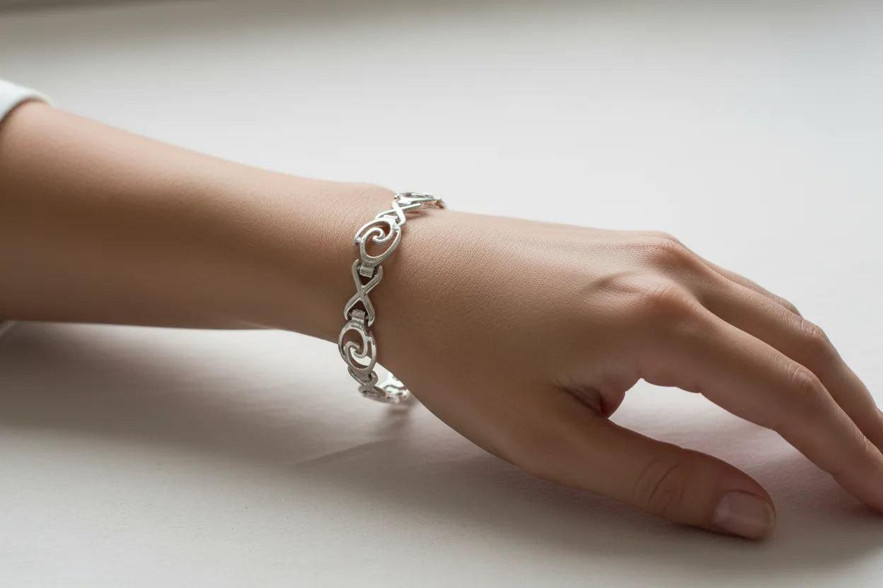 Sterling Silver Spiral Bracelet, Greek Infinity Motif, Handmade Jewelry (B-79)