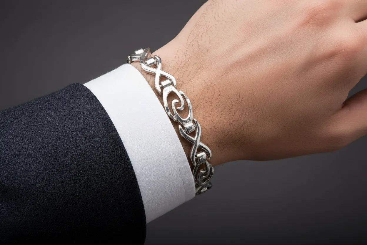 Sterling Silver Spiral Bracelet, Greek Infinity Motif, Handmade Jewelry (B-79)