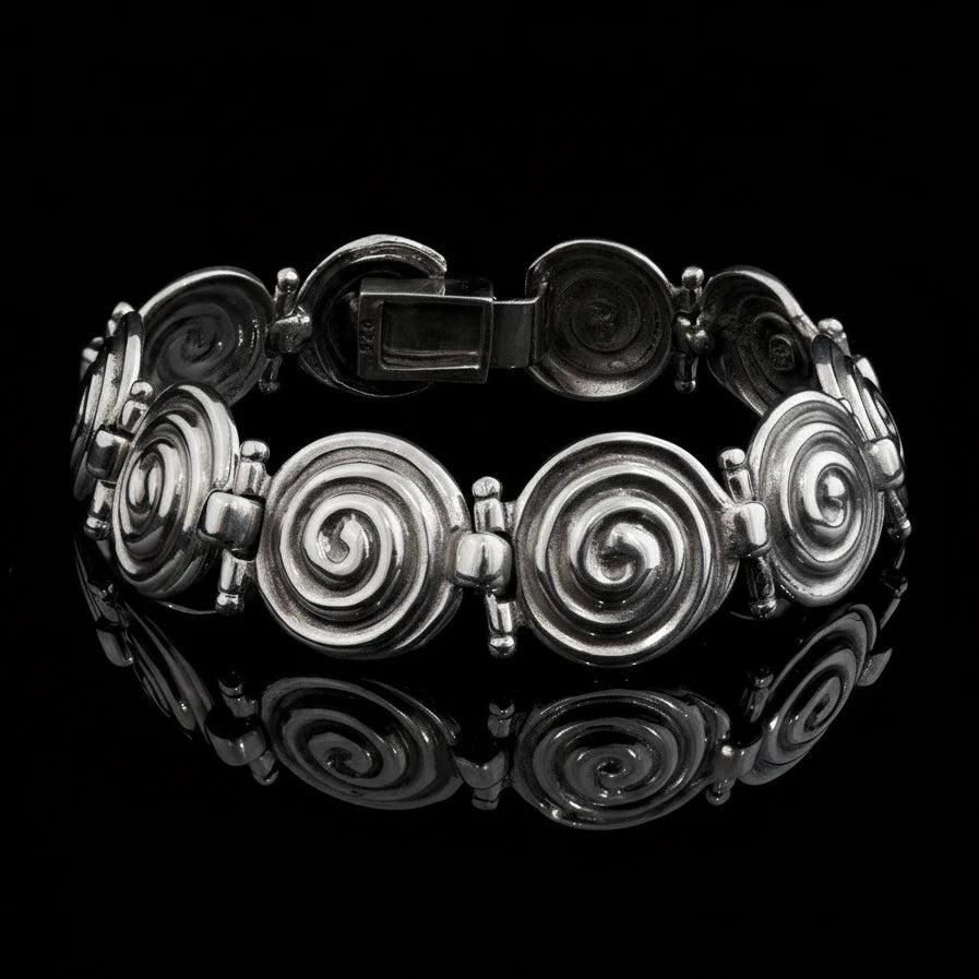 Sterling Silver Spiral Bracelet, Greek Infinity Motif, Handmade Jewelry (B-92)