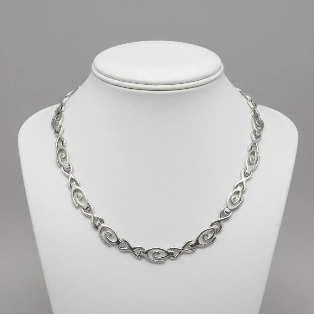 Sterling Silver Spiral Necklace, Greek Infinity Motif Jewelry (PE-07)