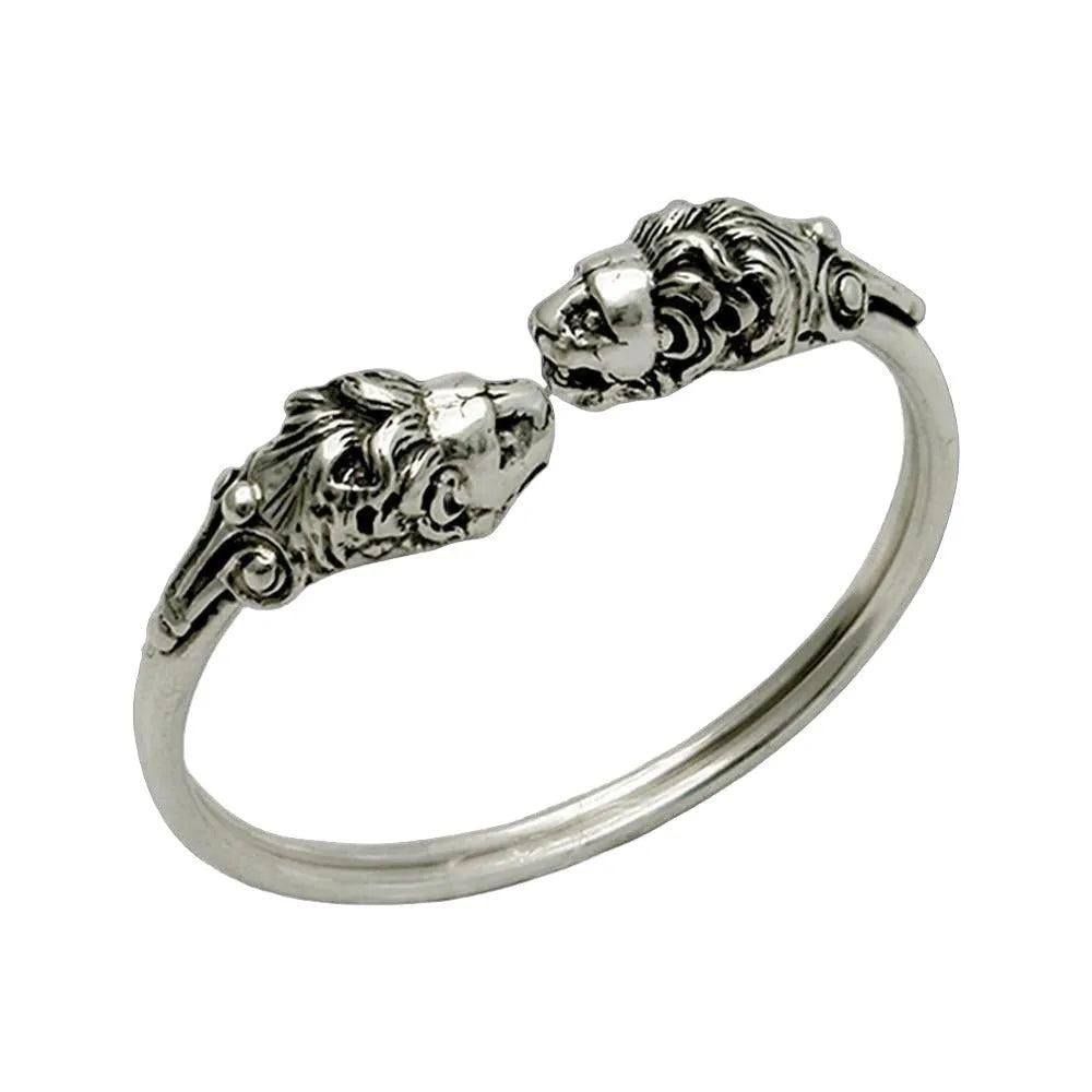 Two Headed Lion Sterling Silver Bangle, Ancient Greek Style Jewelry